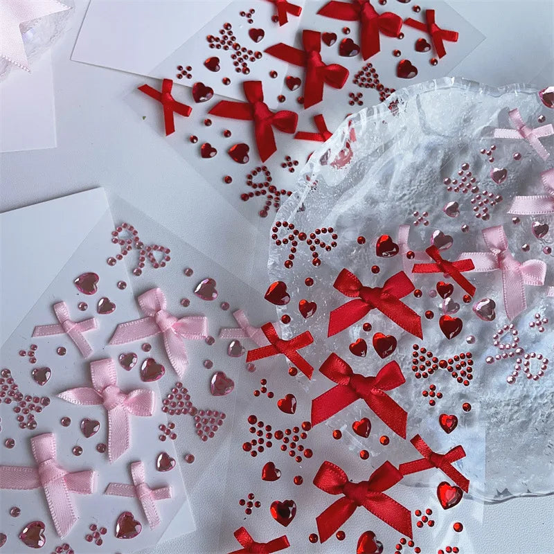 Kpop Photocard Sticker 3D Bow Heart Style For Scrapbooks