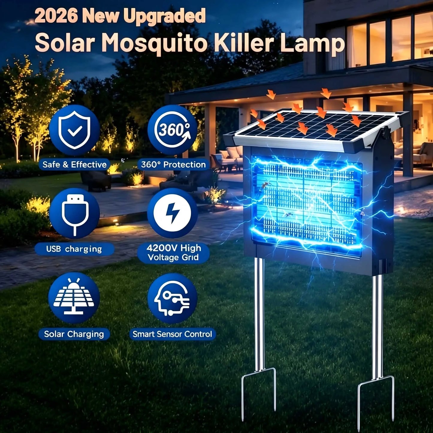 Solar Bug Zapper Outdoor 4500V Mosquito Zapper