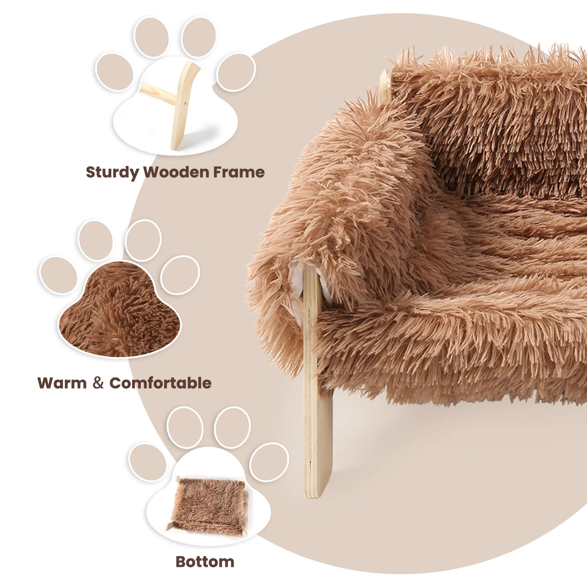 Raised Wooden Leg Cat Sofa Bed For Indoor Cats Plush