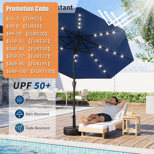 HiMiss Solar Patio Umbrella With Led Lights