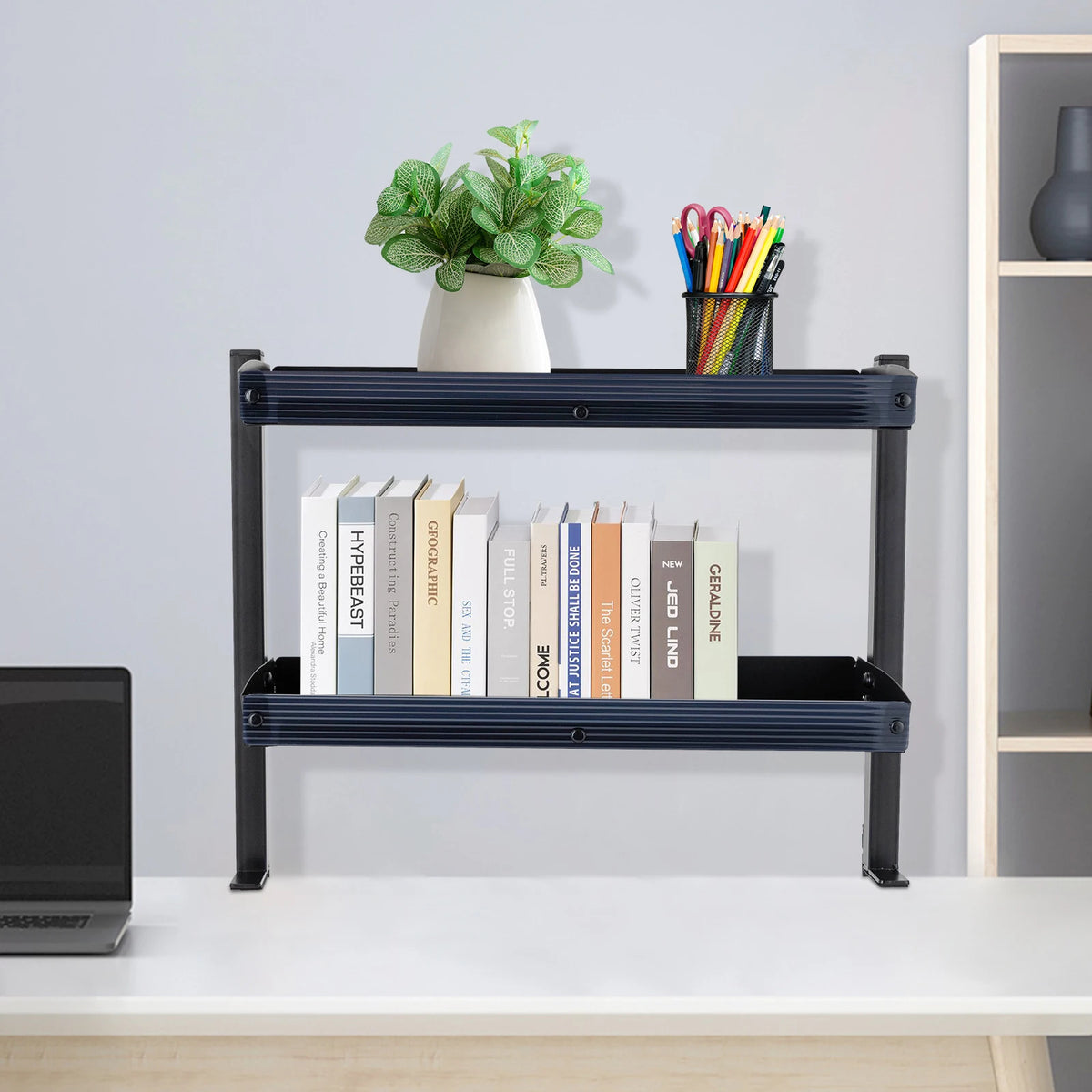 Clamp On Two Tier Desk Corner Shelf Organizer