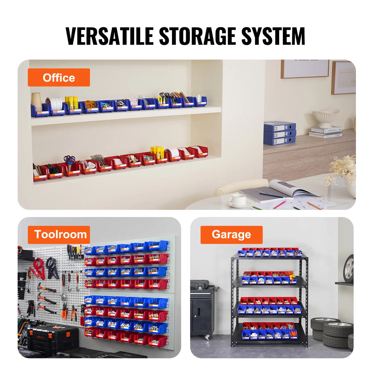 SucceBuy Storage Bin 24pcs Stackable Organizer Bin 5x4*3inch Freestanding Tiered Shelf for Garage Hanging Stacking Container