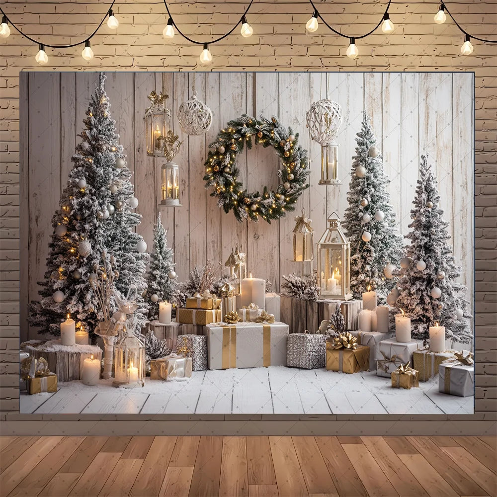 Christmas Background Happy New Year Party Xmas Tree Brick Wall Decoration Adult Children Portrait Photo Backdrop Banner
