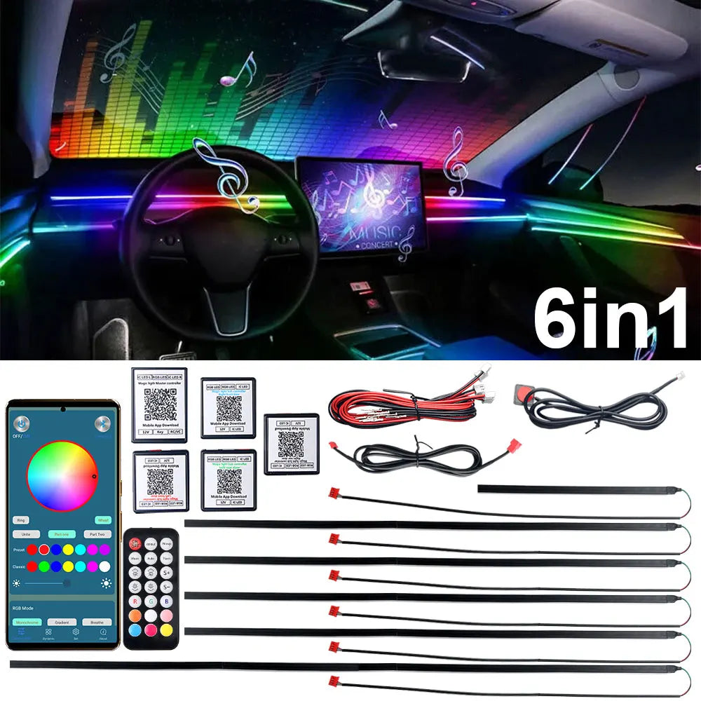 Interior Car LED Strip Lights With App Control RGB Kit