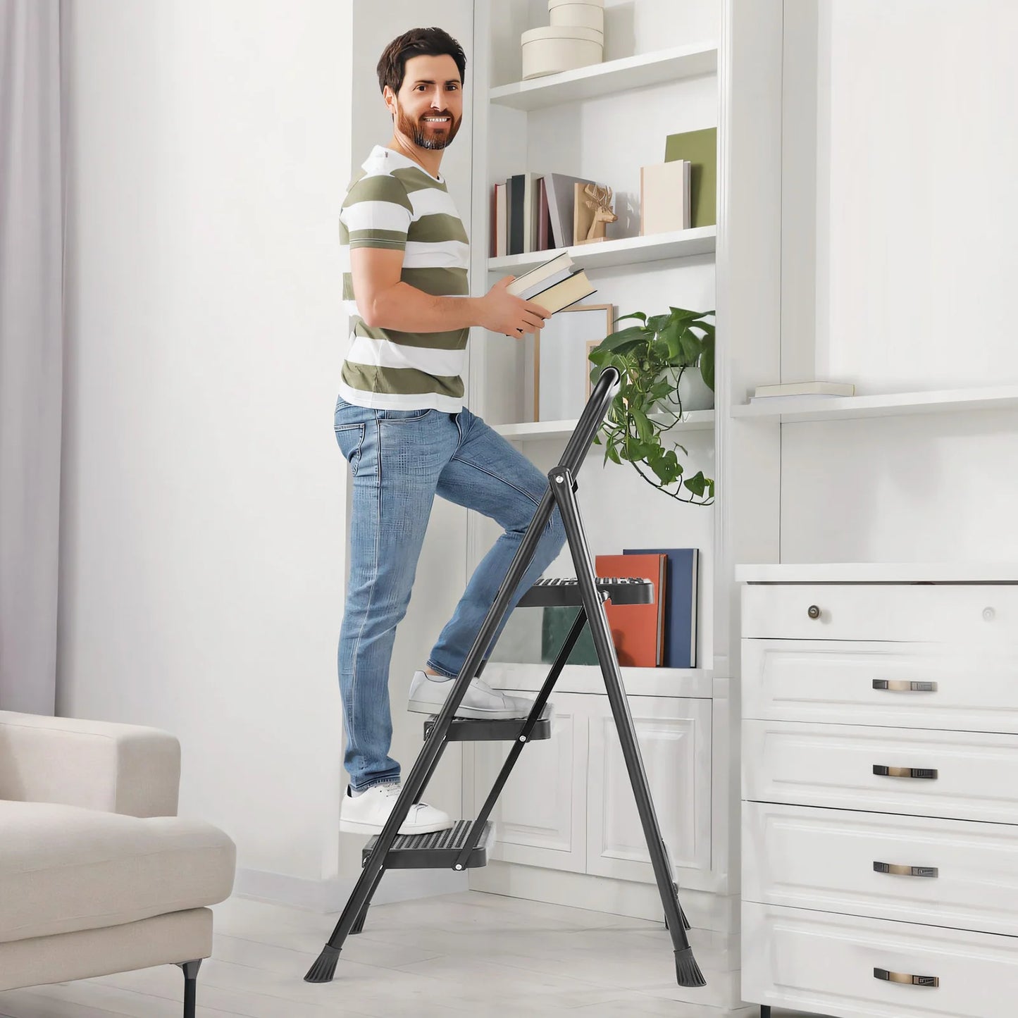 JHK Folding Step Stool With Cushioned Handle
