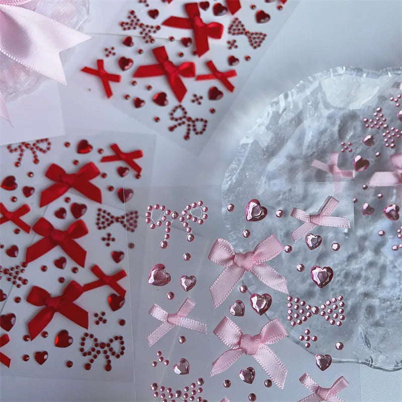 Kpop Photocard Sticker 3D Bow Heart Style For Scrapbooks
