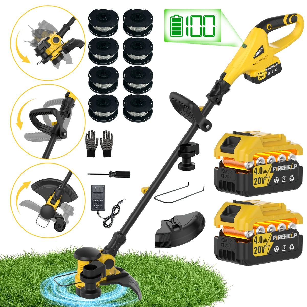 Firehelp Cordless Lawn Mower And Weed Trimmer