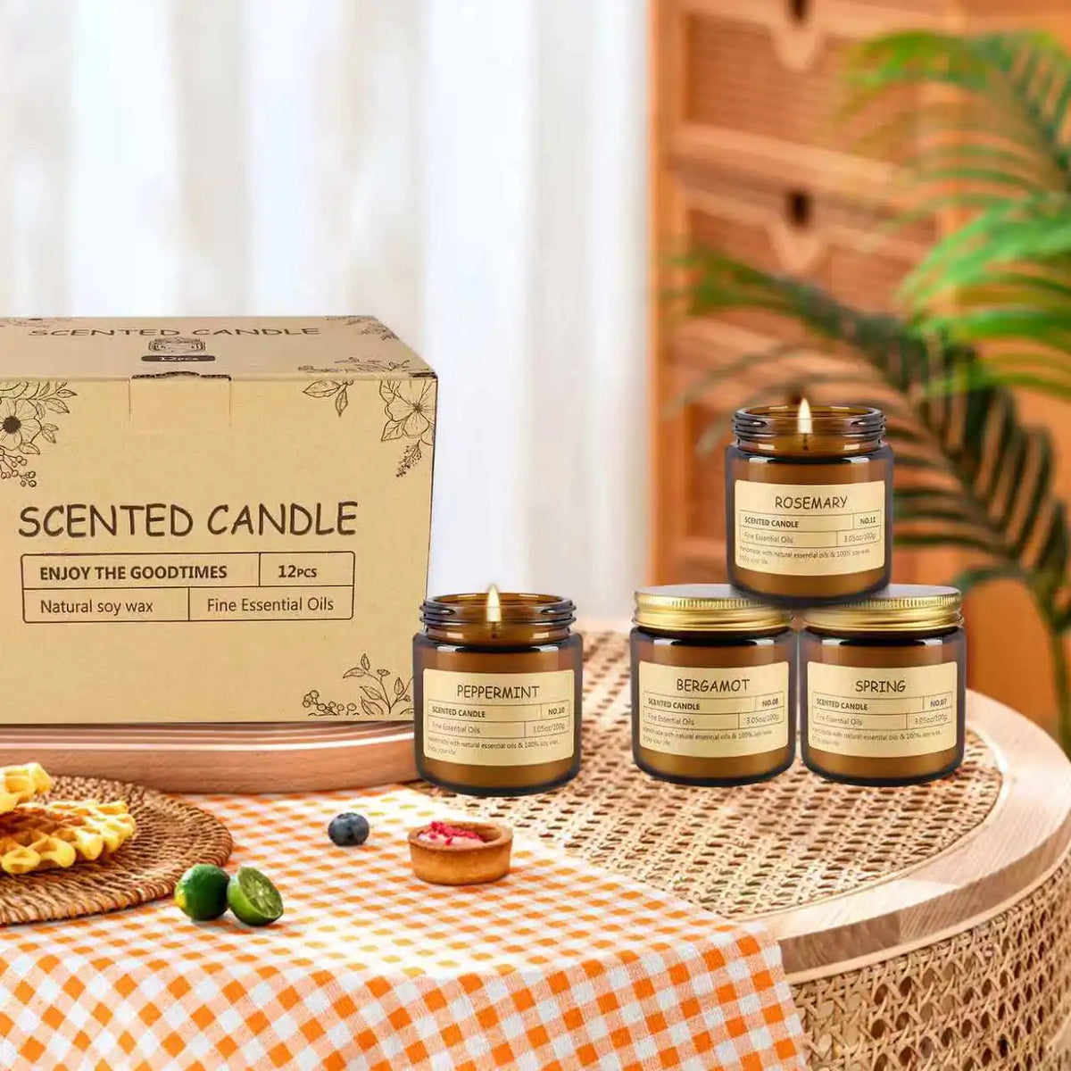 12 Scented Candles (6.4 cm × 6 cm) - 3.5 oz Scented Candles. A Delicate Gift Box Set, Made with Soy Wax and Essential Oils. It Is an Ideal Gift for Women, Teachers, Mothers, Family Members, Friends and Colleagues During Hall