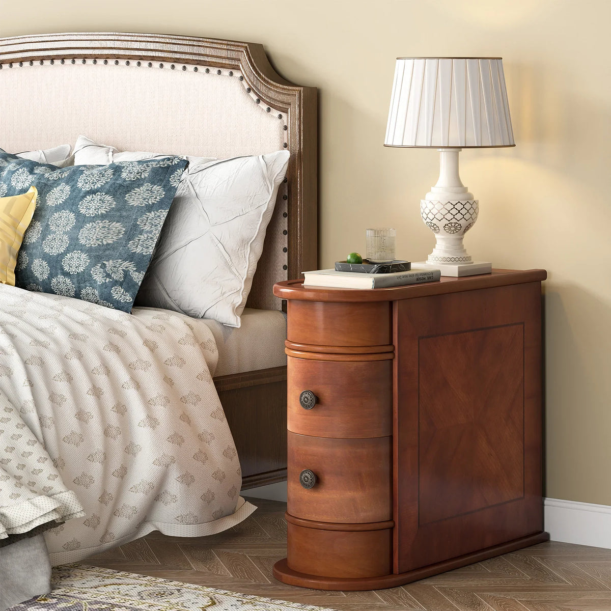 Tribesigns Solid Wood End Table With Drawer