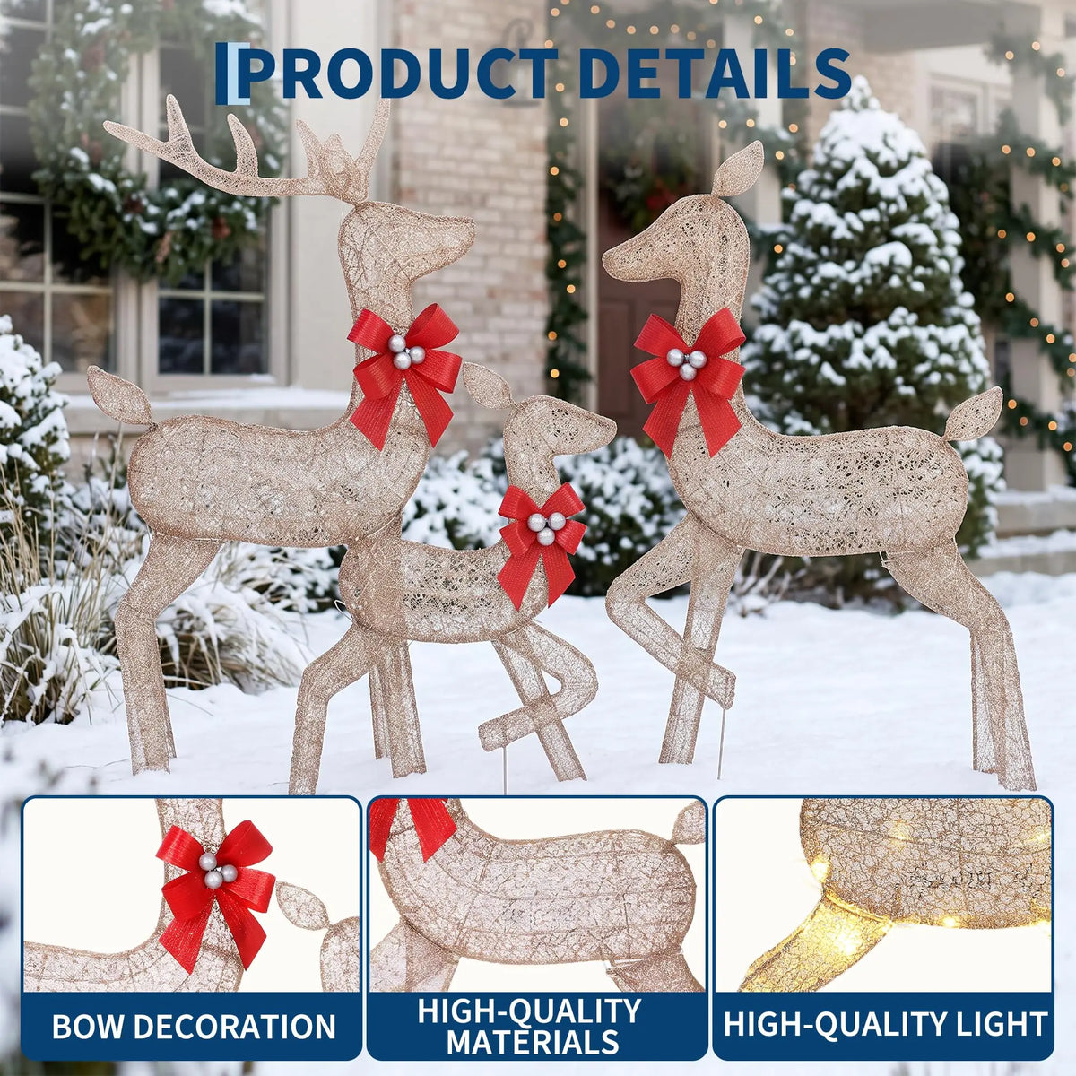 HiMISS Lighted Christmas Deer Family Decoration Set