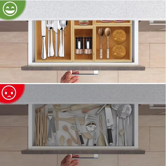 Natural Bamboo Drawer Organizer Set With Dividers And Mats
