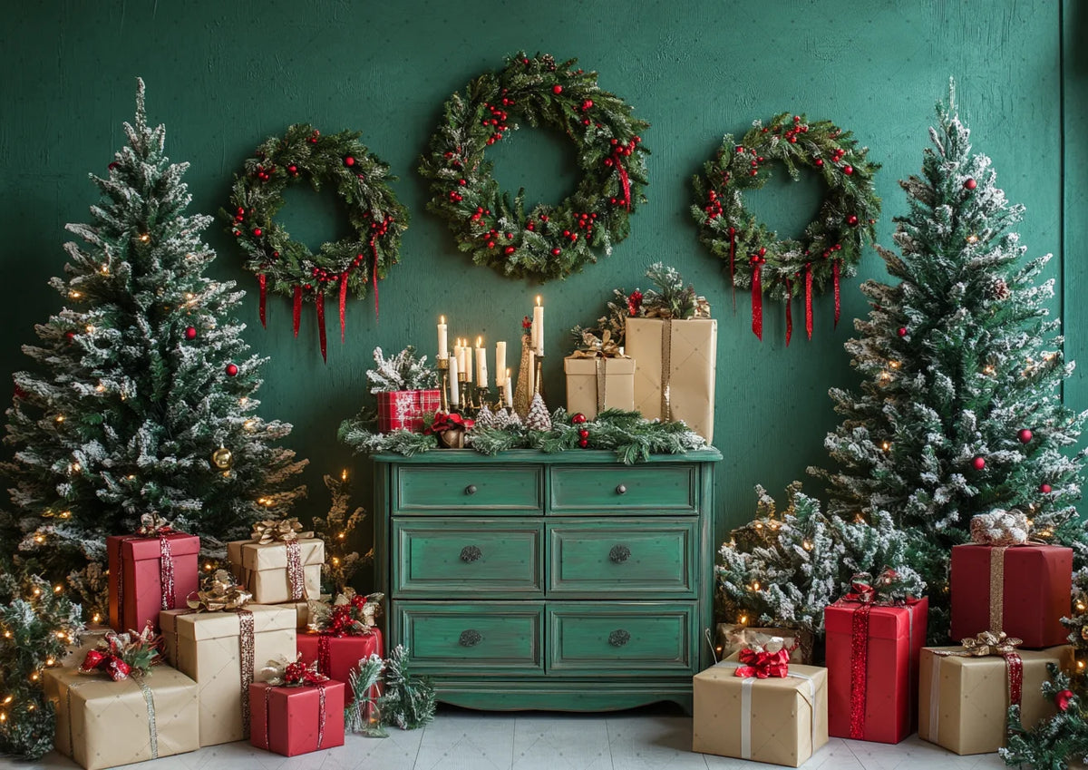 Christmas Background Happy New Year Party Xmas Tree Brick Wall Decoration Adult Children Portrait Photo Backdrop Banner