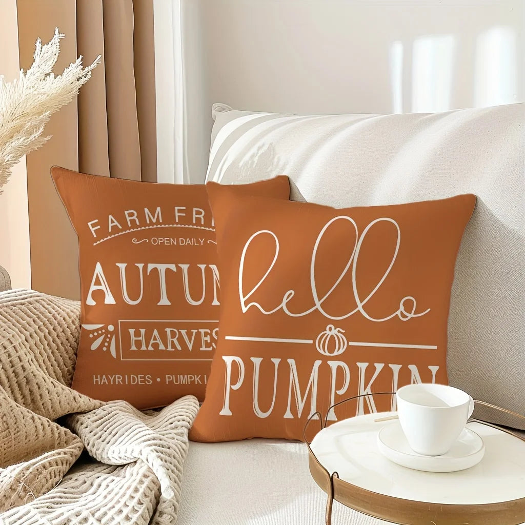 Set of 4 Pumpkin Throw Pillow Covers Autumn Harvest Decor