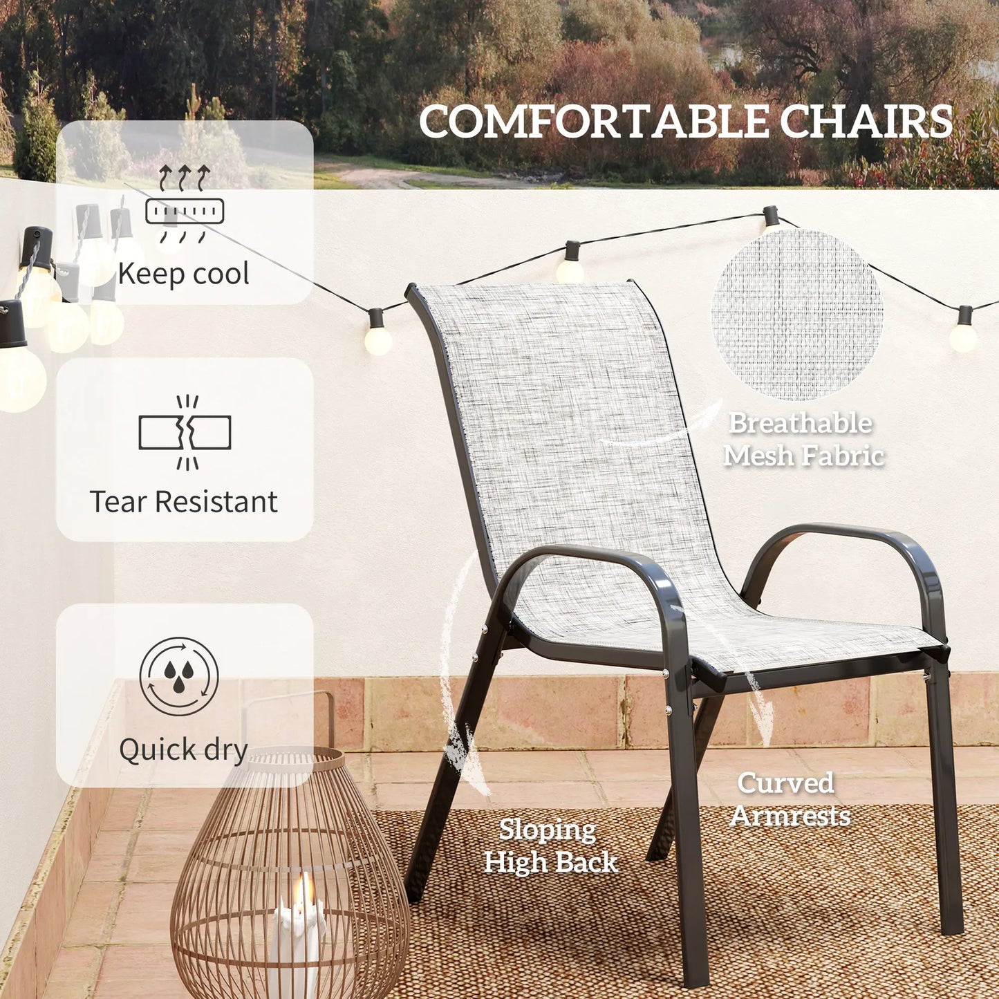 Outsunny Outdoor Metal Bistro Set With Stackable Chairs