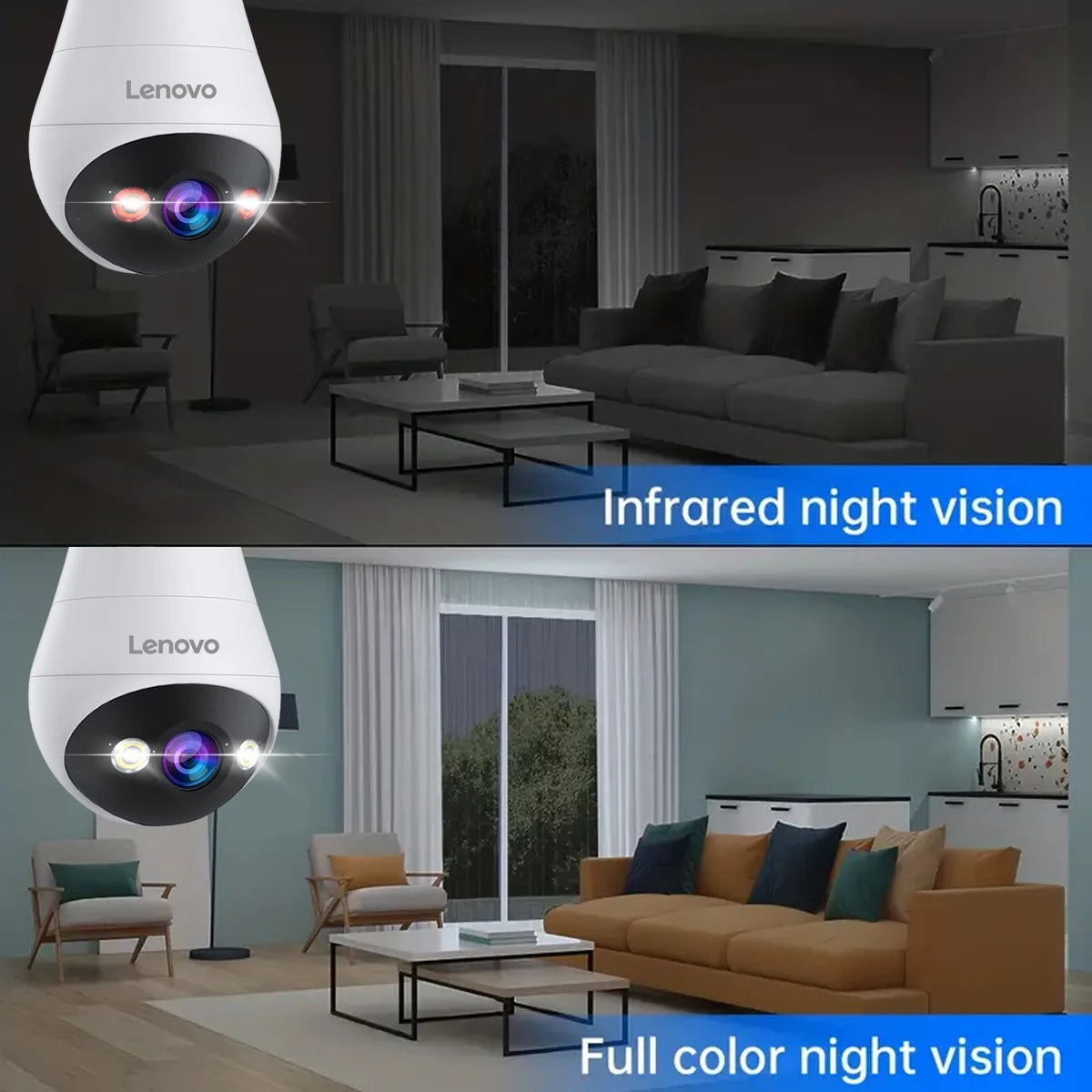Lenovo 3MP WiFi E27 Bulb Security Camera With Night Vision