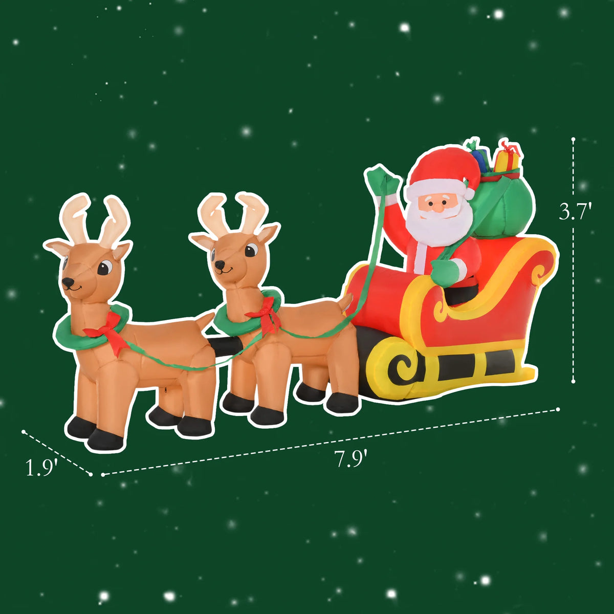 HOMCOM Inflatable Santa Sleigh Christmas Display With LEDs