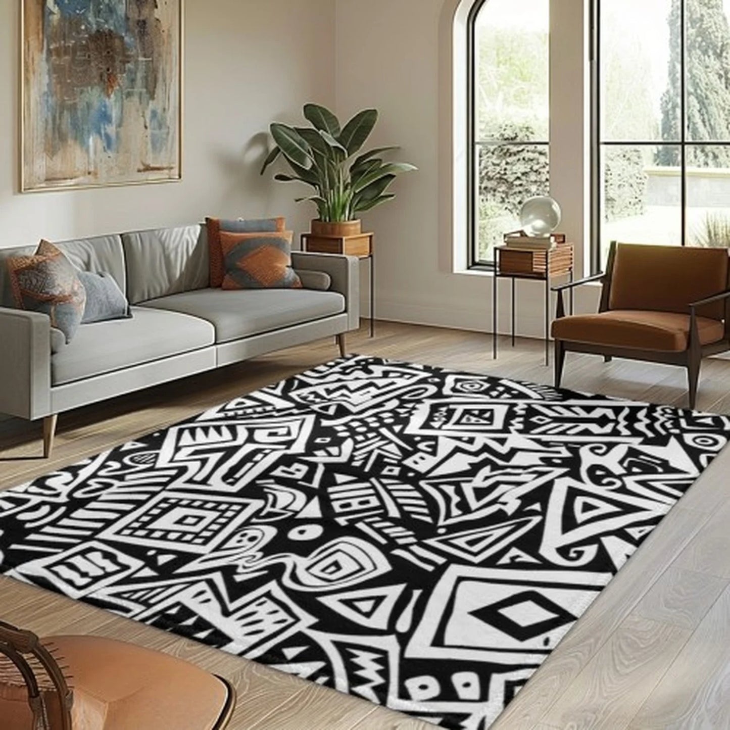 Halloween Pumpkin Rug with Spooky Haunted House Design