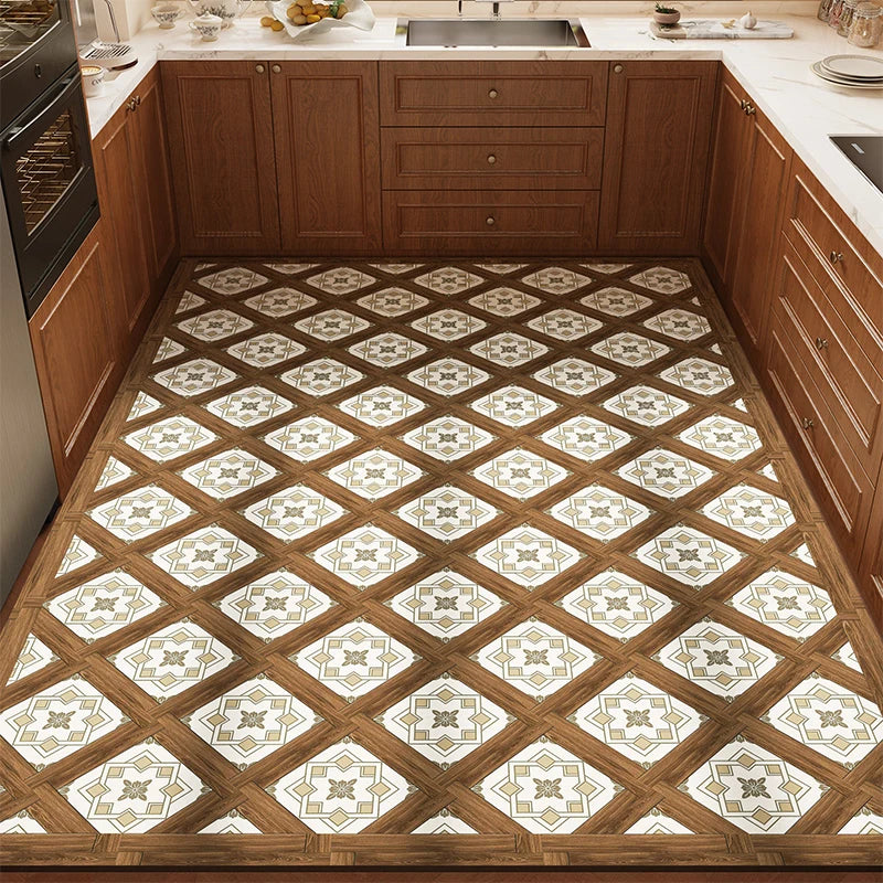 Rug for Kitchen Waterproof Anti-slip Carpet Large-size PVC Leather Oil-proof Stain-resistant Foot Mat American Retro Floor Mats
