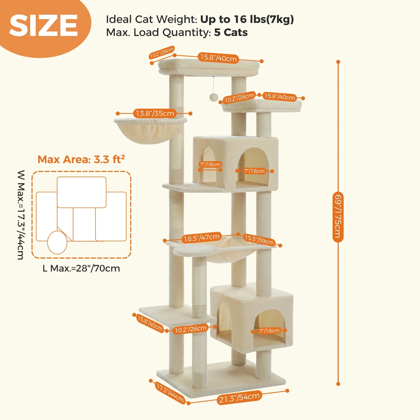 PAWZ Road Multi Tier Cat Tower With Hammock