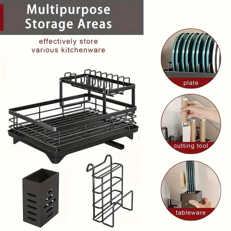 AEHOME 2-Tier Expandable Dish Drying Rack With Drainboard