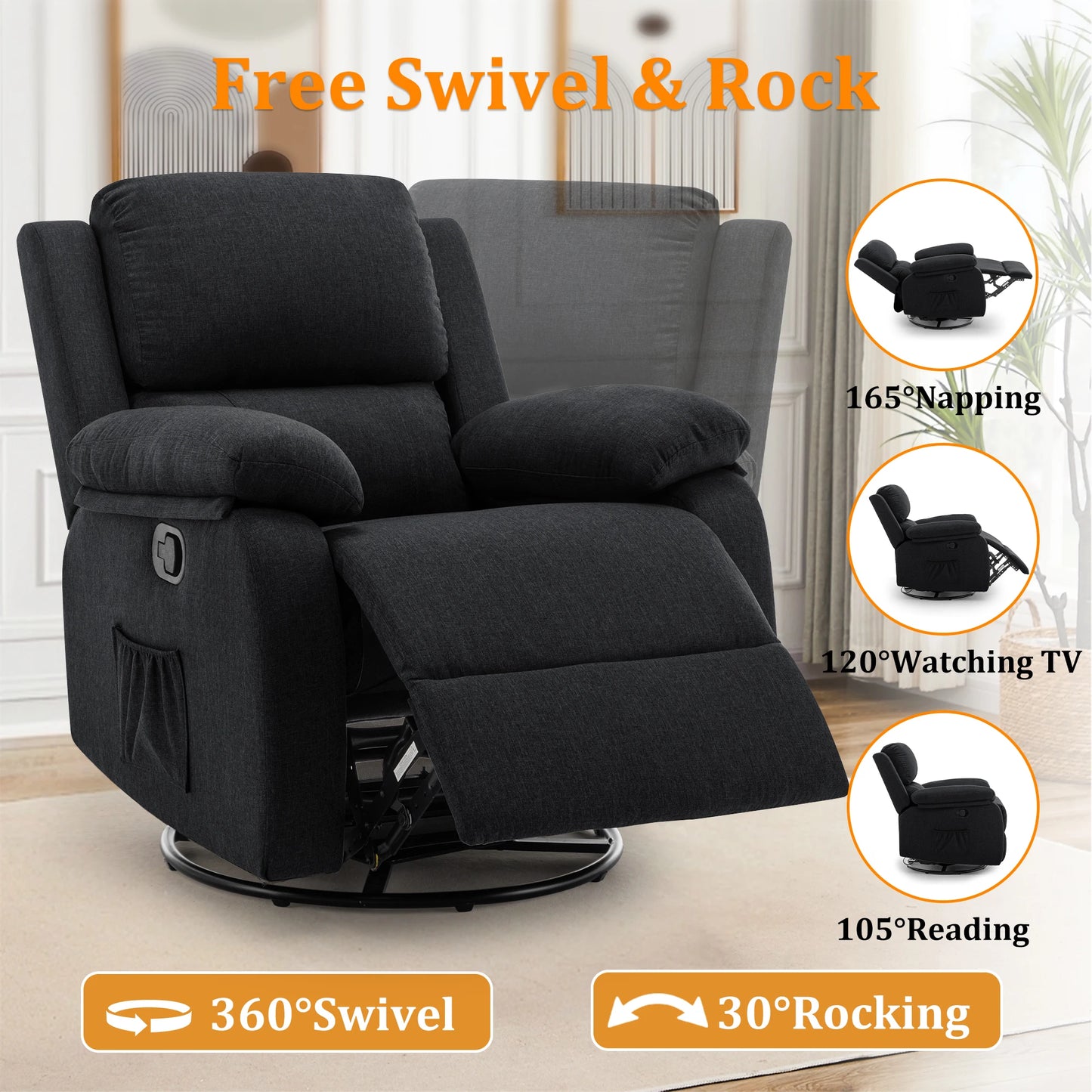 Korser 360 Swivel Fabric Rocker Chair for Adults