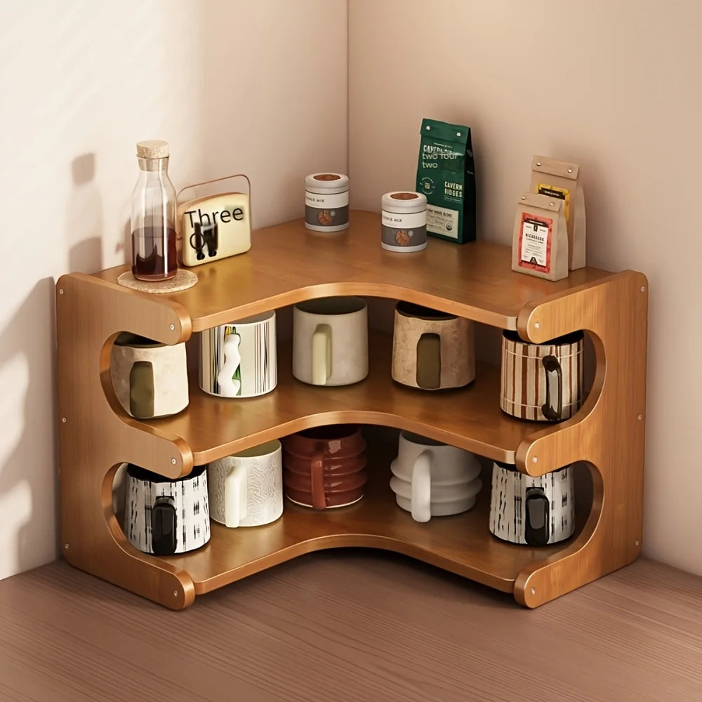 Three-Tier Bamboo Corner Shelf for Plants and Books