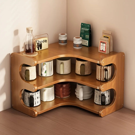 Three-Tier Bamboo Corner Shelf for Plants and Books