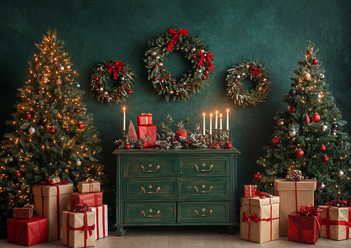 Christmas Background Happy New Year Party Xmas Tree Brick Wall Decoration Adult Children Portrait Photo Backdrop Banner