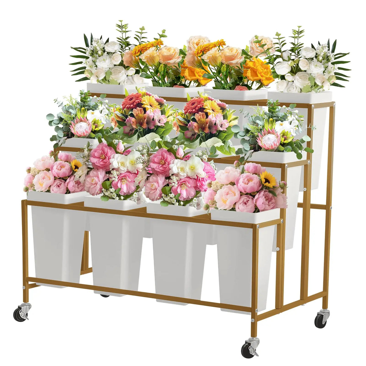 HiMISS Rolling Flower Display Stand With Removable Buckets
