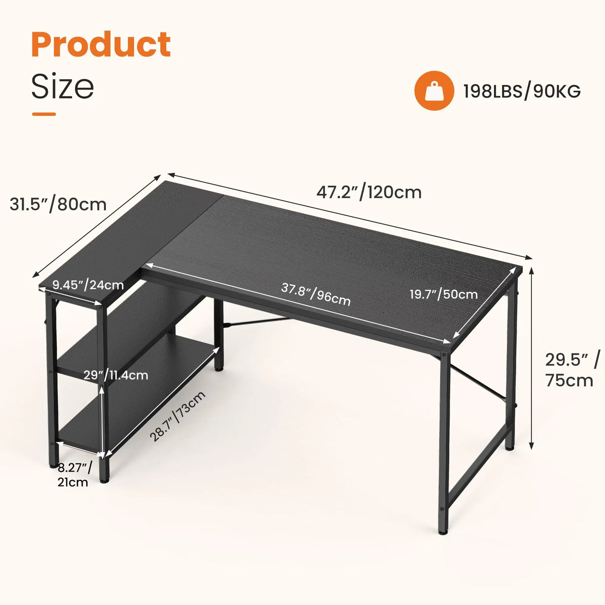 JHK L Shaped Computer Desk With Storage Shelves