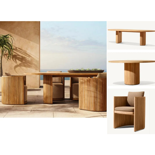 Outdoor Patio Dining Table And Chair Set With Teak Frame