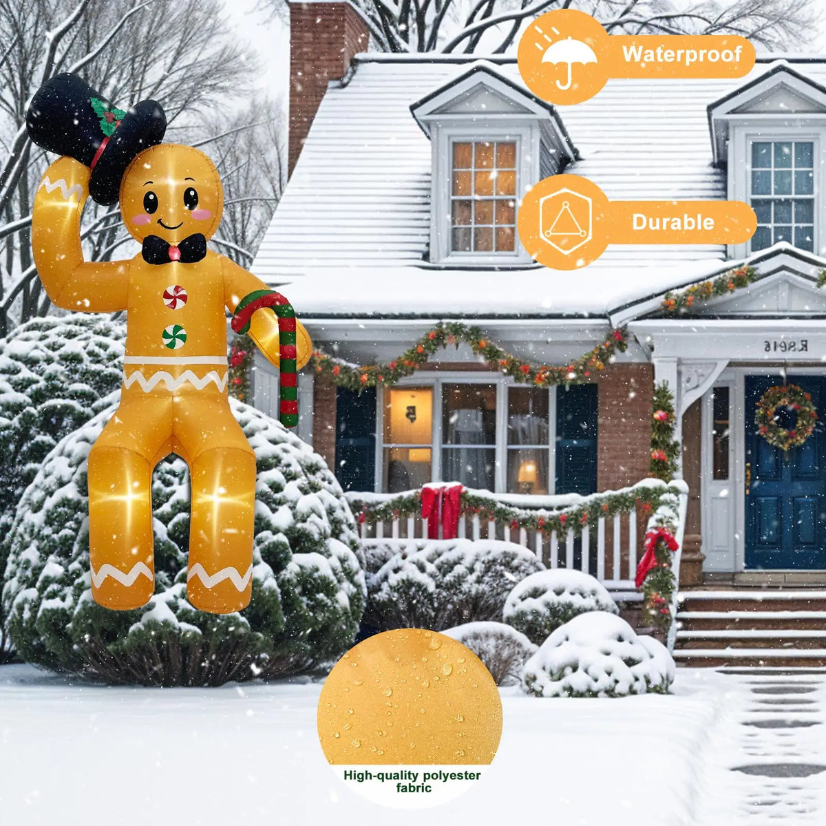 AlliLit LED Christmas Gingerbread Man Inflatable Decor