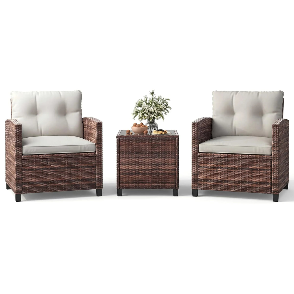 HiMISS Outdoor Wicker Bistro Set With Coffee Table