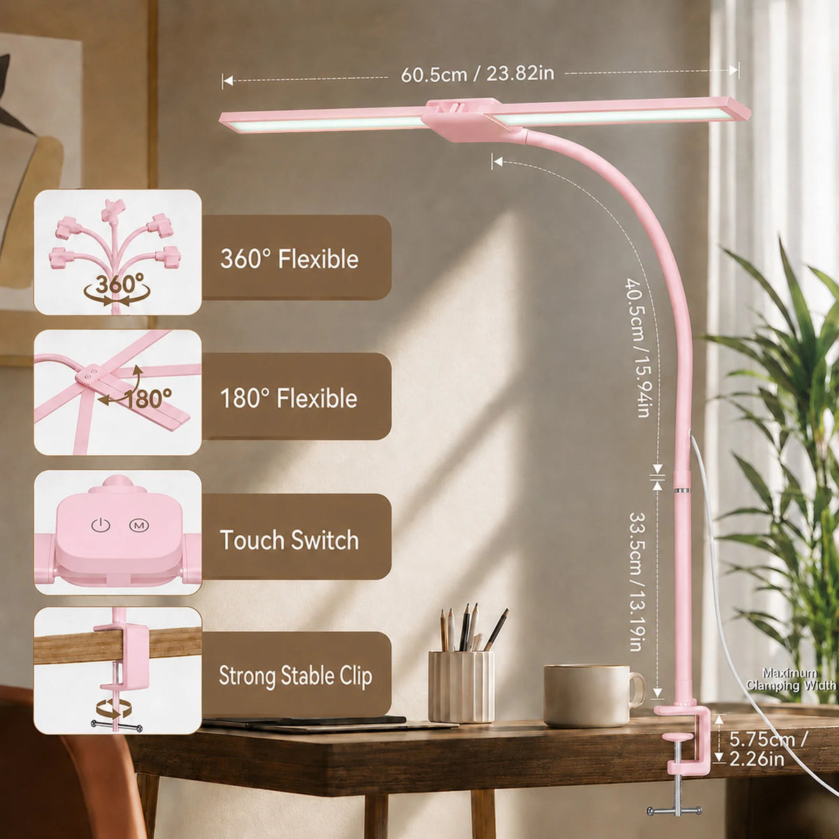 DUMILOO Double Head Clip On Adjustable LED Lamp
