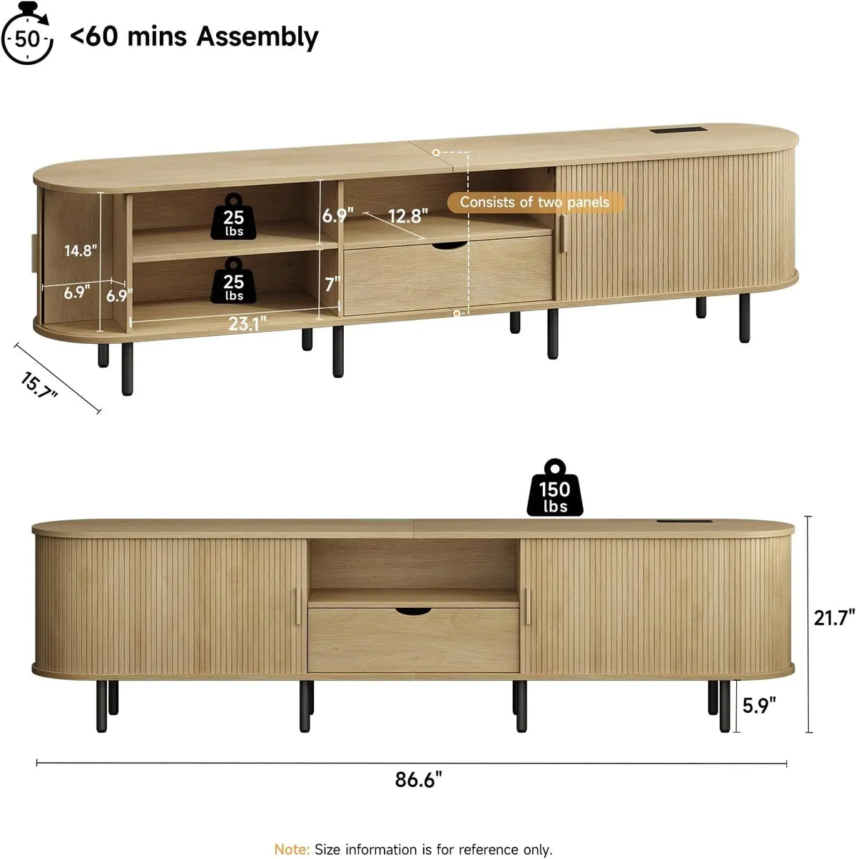ONBRILL Mid Century Wood TV Stand With Power Outlets