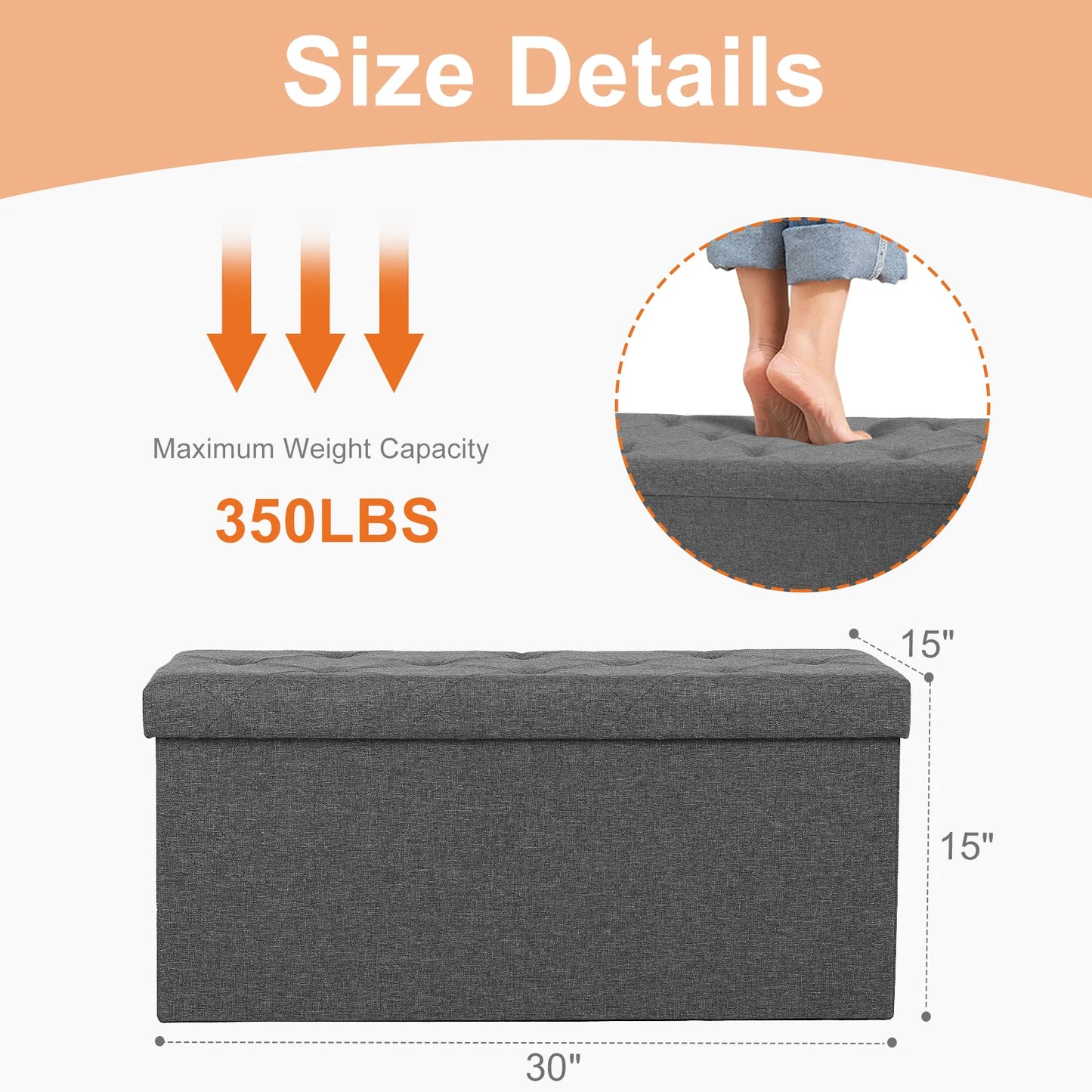 JHK Foldable Hidden Storage Ottoman Bench