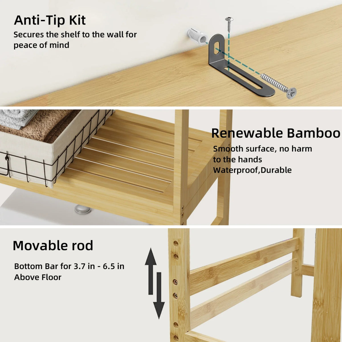 Bamboo Over The Toilet Bathroom Storage Rack