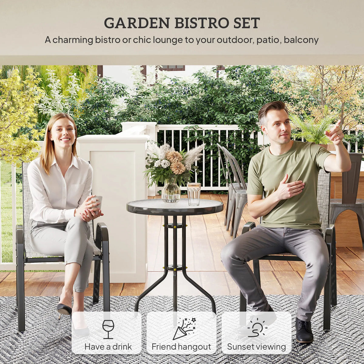Outsunny Outdoor Metal Bistro Set With Stackable Chairs