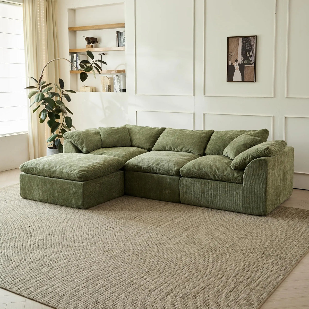 Yeflixvrau Modern Cloud L Shaped Chenille Sofa