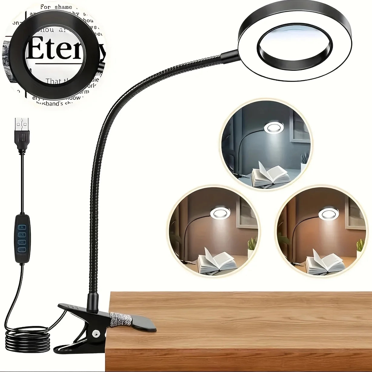 Dumiloo 5X LED Clip On Magnifying Desk Lamp