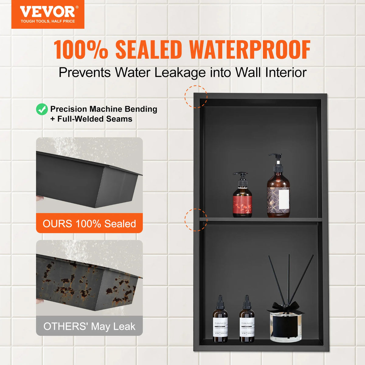 SucceBuy Stainless Steel Recessed Shower Niche Double Shelf