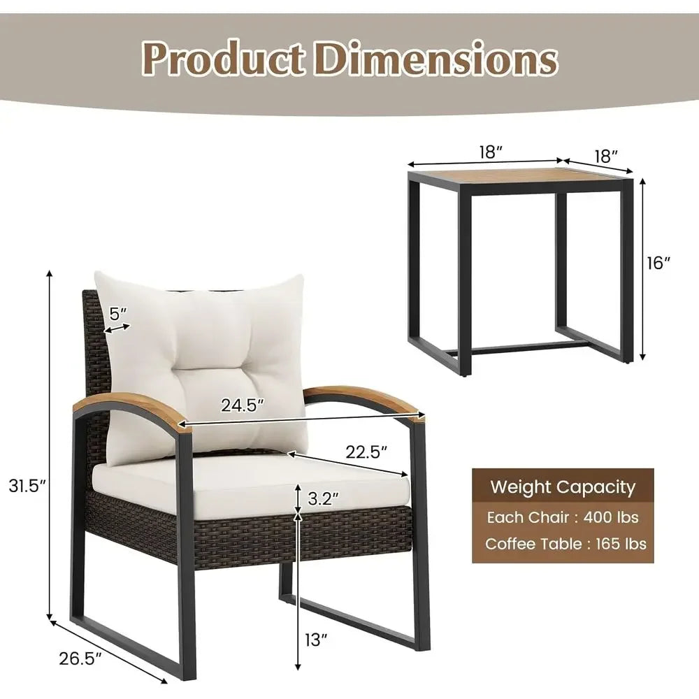 Outdoor 3 Piece Wicker Furniture Set With Coffee Table