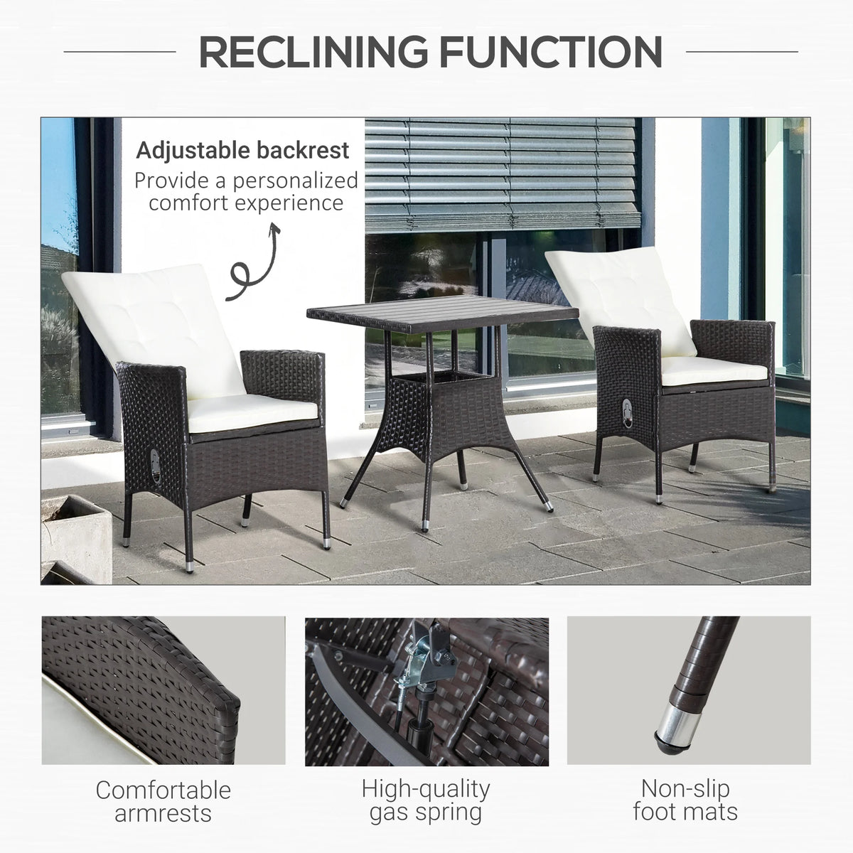 Outsunny Wicker Patio Reclining Chair Set With Table