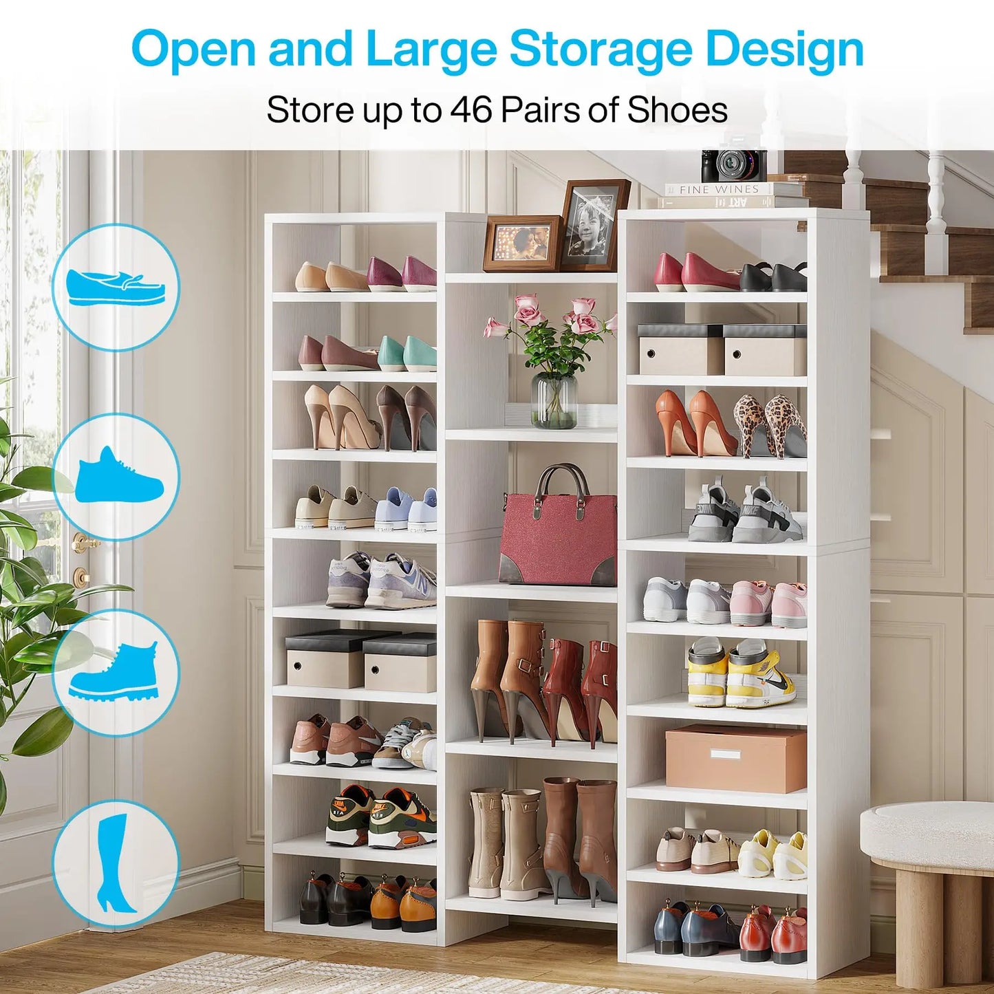 14-Tier Freestanding Wood Shoe Rack Storage Cabinet