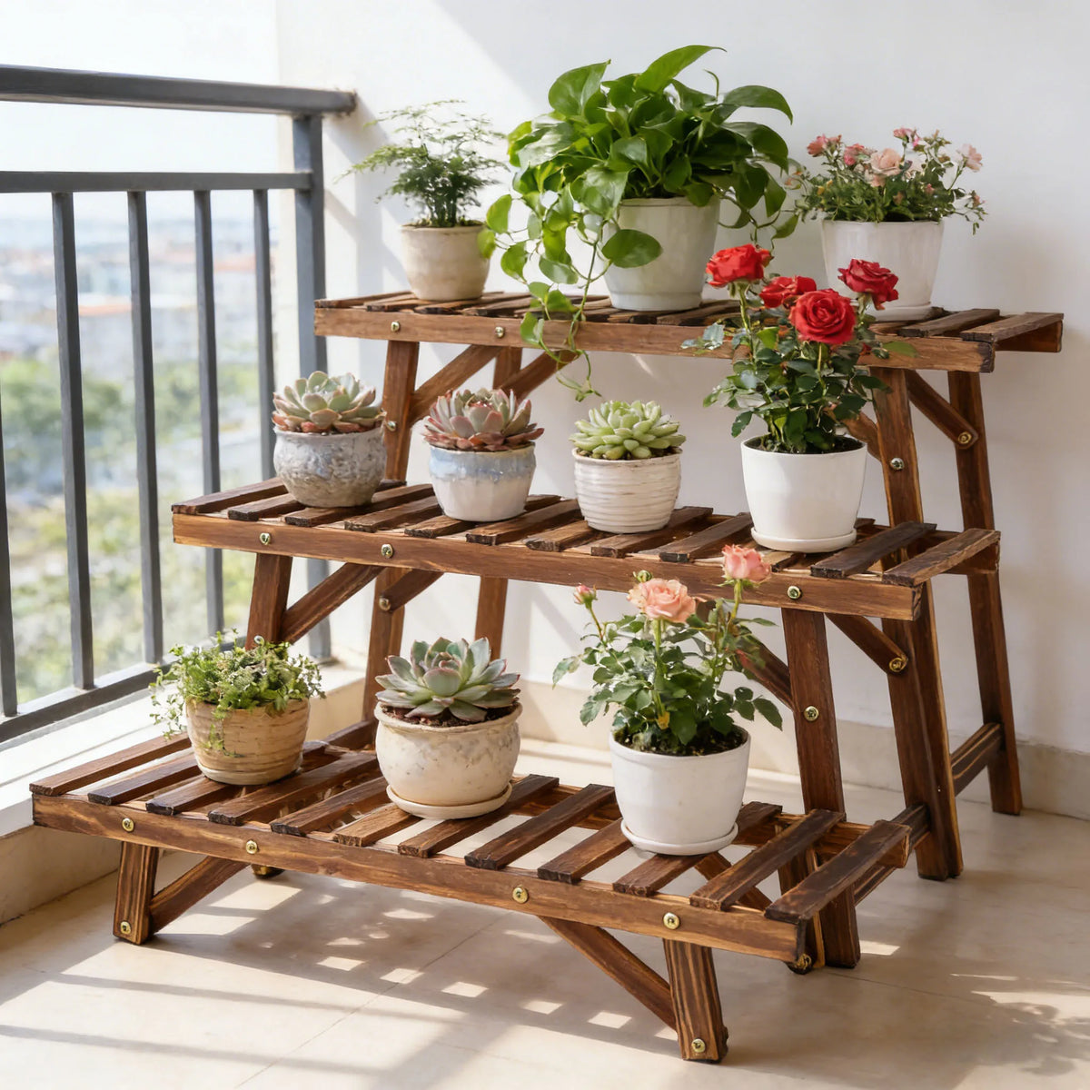 Modern Wooden Plant Stand Display Rack For Indoor Use