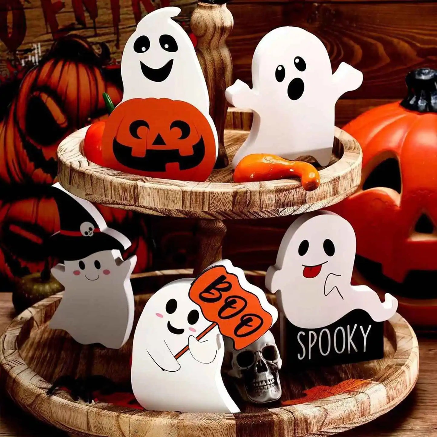 Halloween Pumpkin Ghost Table Sign