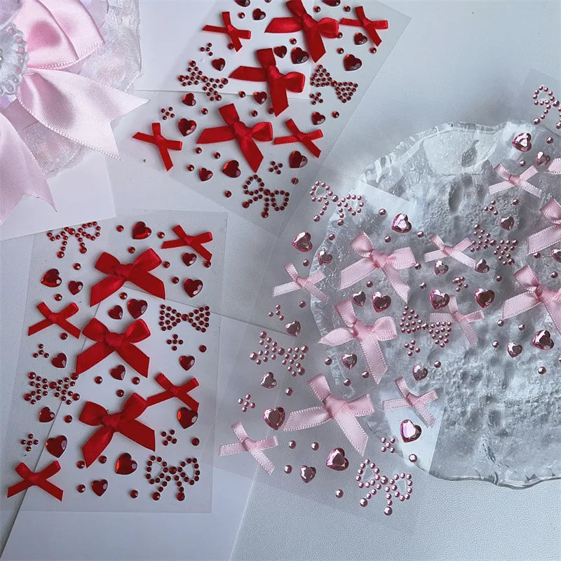 Kpop Photocard Sticker 3D Bow Heart Style For Scrapbooks