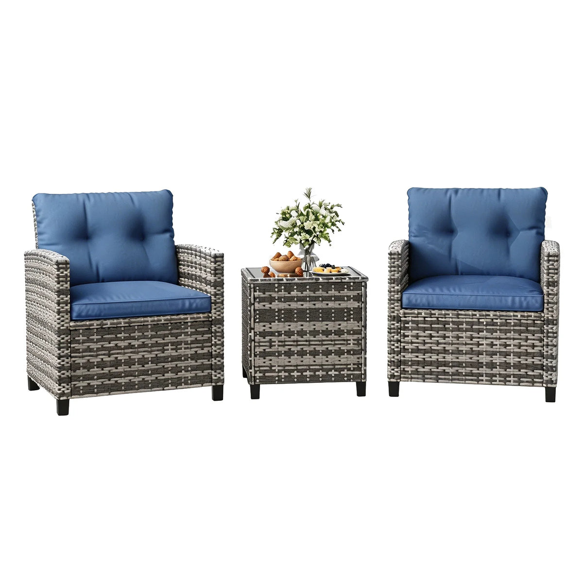 HiMISS Outdoor Wicker Bistro Set With Coffee Table
