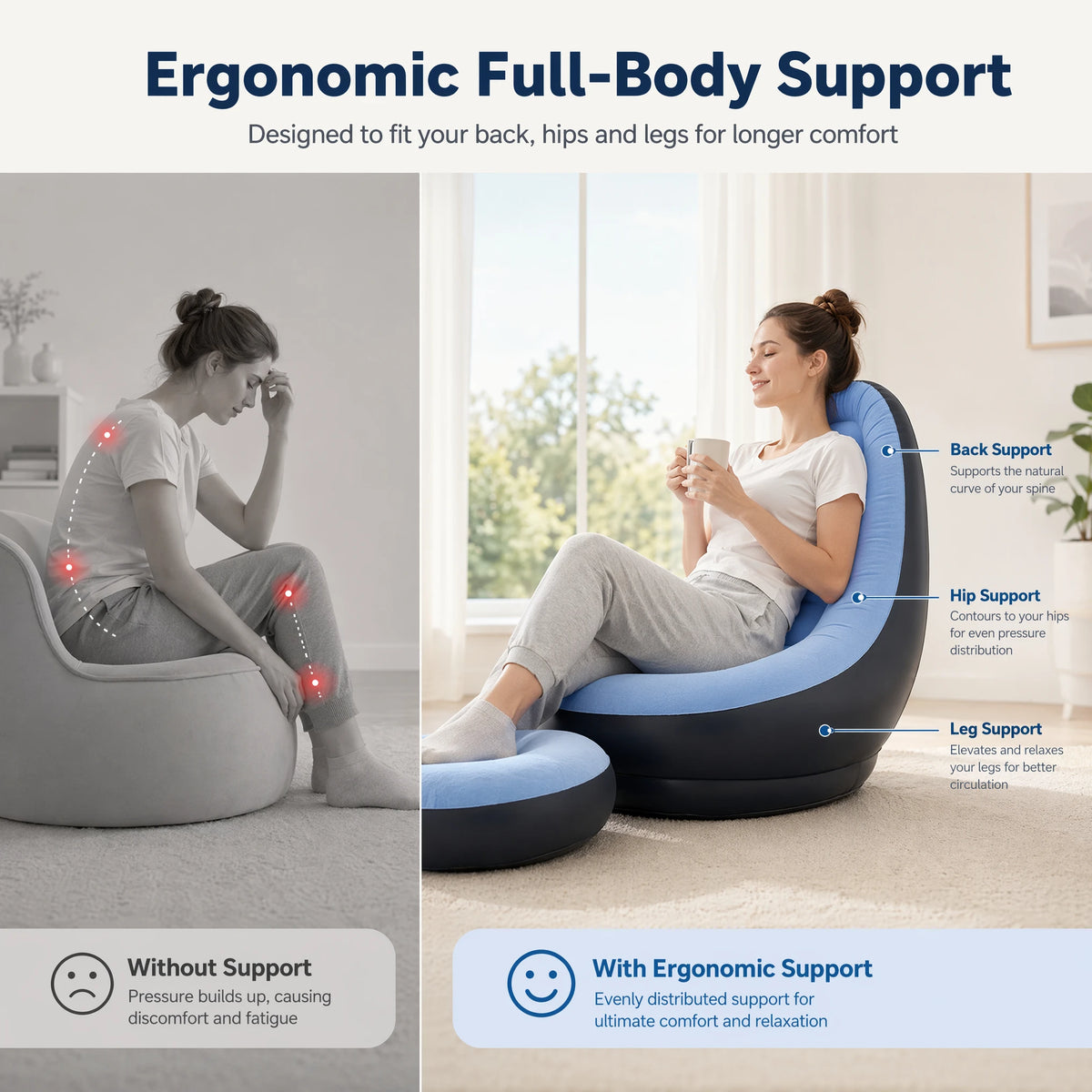 Wonflex Inflatable Flocking Sofa Set With Footstool