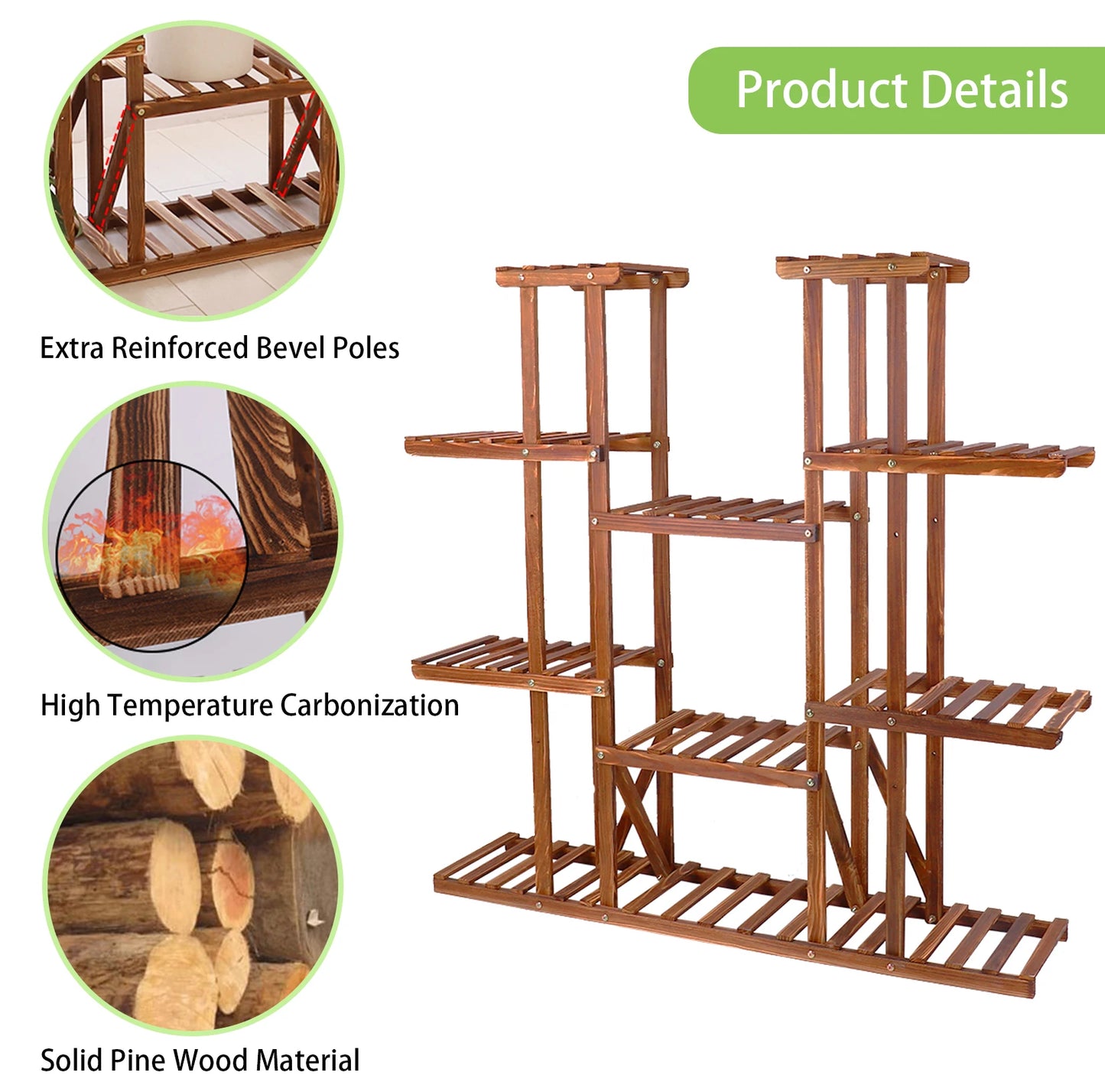 Wisfor Wooden Multi Tier Plant Shelf Flower Pot Stand